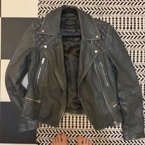 All Saints Grey Leather Moto Jacket